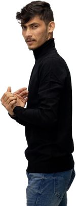 Black High Neck Pullover For Men, Winter Turtal Slim High Neck. - Image 7