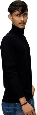 Black High Neck Pullover For Men, Winter Turtal Slim High Neck. - Image 2