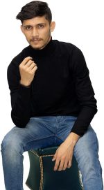 Black High Neck Pullover For Men, Winter Turtal Slim High Neck. - Image 6