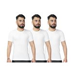 3pcs Men's White R/N Cotton Innerwear Smooth And Breathable