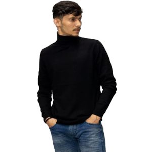 Black High Neck Pullover For Men, Winter Turtal Slim High Neck.