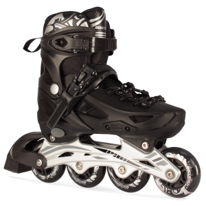Black/Silver Inline & Roller Skates Shoes Adjustable Size With Complete Set