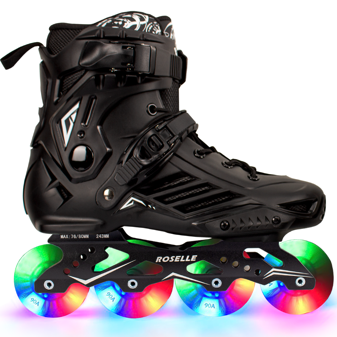 LED Black Overs Skate 1 Multi LED Professional Inline Skates Shoes With Multicolored LED Wheels - Image 1
