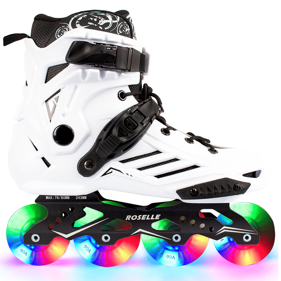 LED White Overs Skate 1 MultI LED Professional Inline Skates Shoes With Multicolored LED Wheels - Image 1