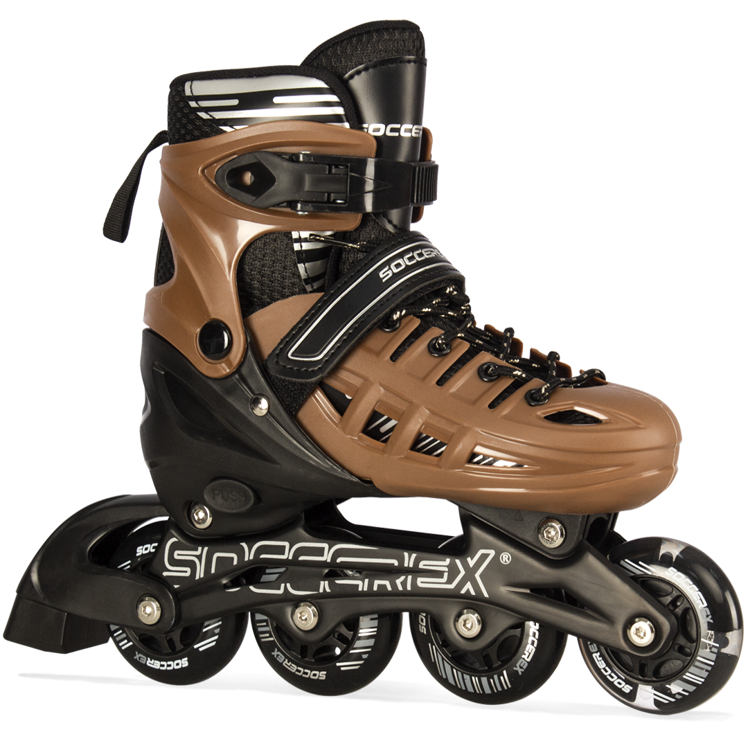 Scrx Blk+Brown 1 Black/Brown Inline & Roller Skates Shoes Adjustable Size With Complete Set - Image 1
