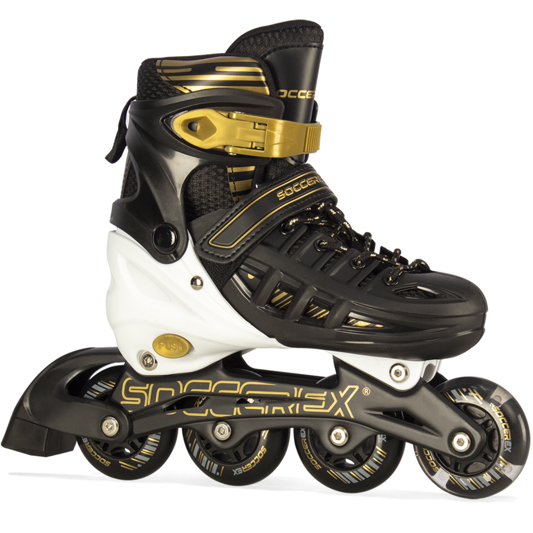 Scrx Blk+Gold 1 Black/Gold Inline & Roller Skates Shoes Adjustable Size With Complete Set - Image 1