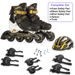 Black/Gold Inline & Roller Skates Shoes Adjustable Size With Complete Set - Image 6