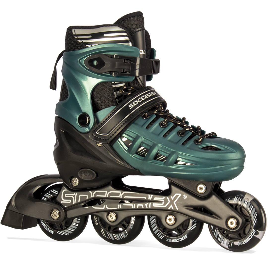Scrx Blk+Grn 1 Black/Green Inline & Roller Skates Shoes Adjustable Size With Complete Set - Image 1