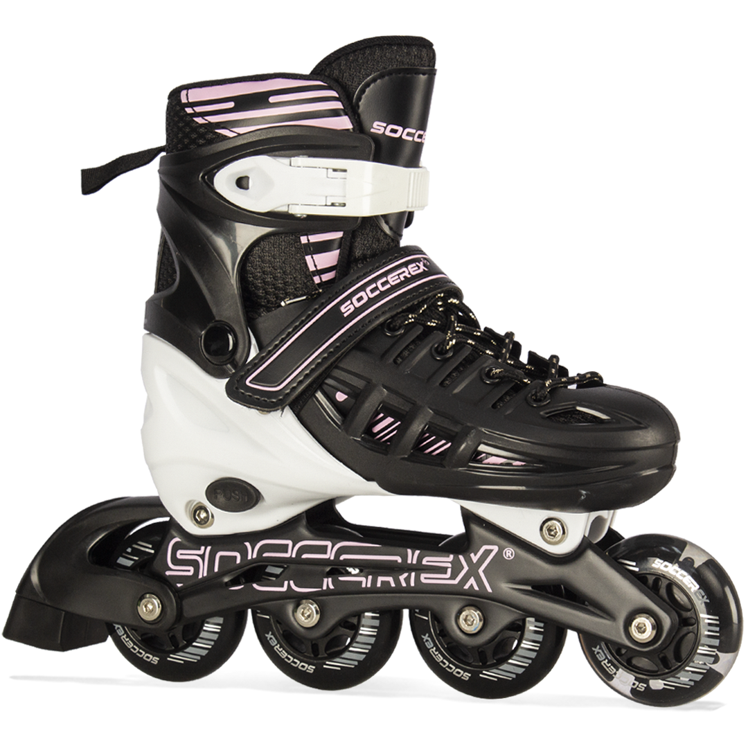 Scrx Blk+Pink 1 Black/Pink Inline & Roller Skates Shoes Adjustable Size With Complete Set - Image 1