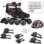 Black/Pink Inline & Roller Skates Shoes Adjustable Size With Complete Set - Image 6