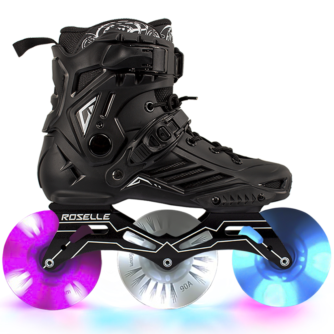 3 Wheels LED Skates 1 LED 3 Wheels Black Professional Inline Skates With 110mm Size LED Wheels - Image 1