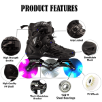LED 3 Wheels Black Professional Inline Skates With 110mm Size LED Wheels - Image 3