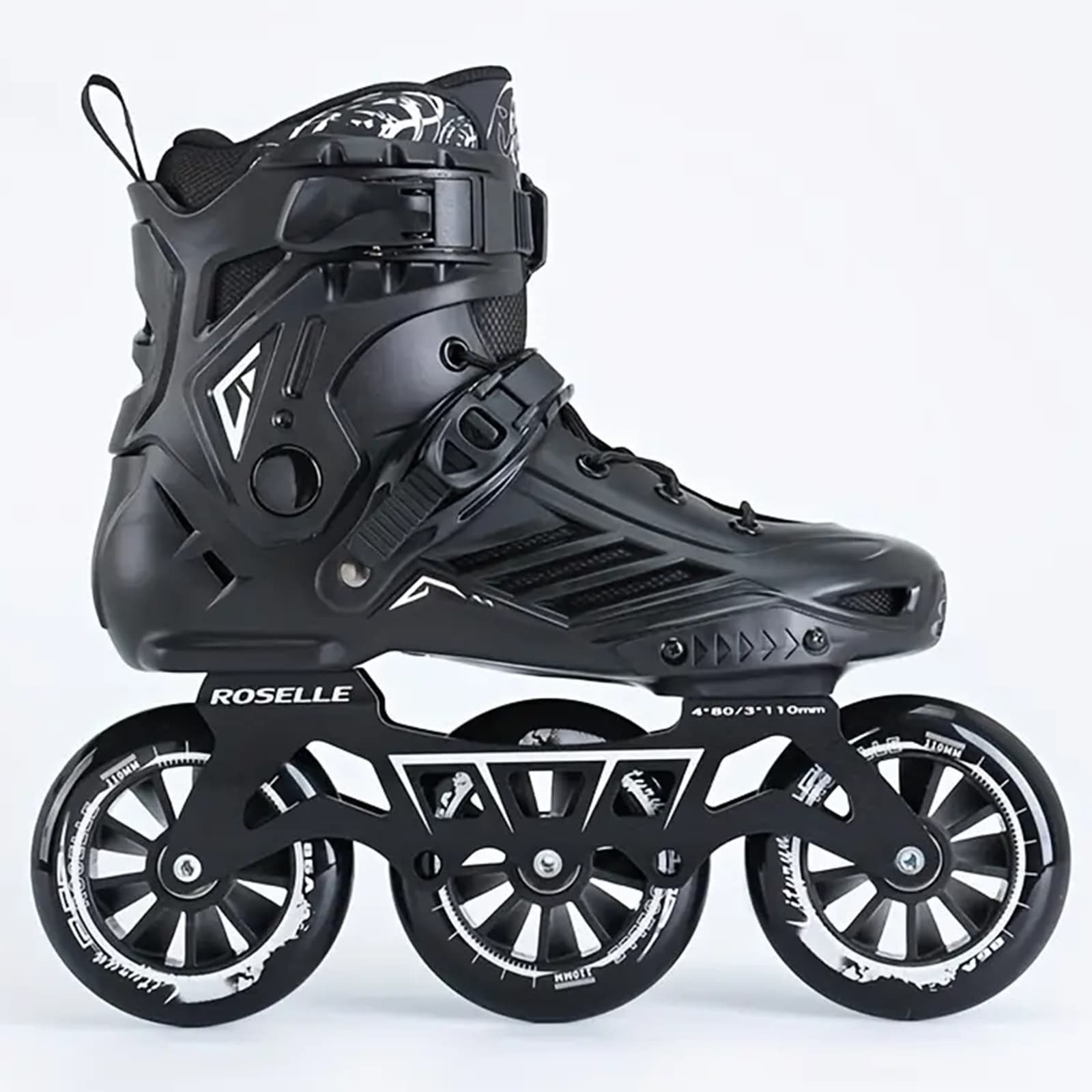 3 Wheels Pro Skate 1 3 Wheels Black Professional Inline Skates Shoes 110mm Wheels Size. (Size 36-47) - Image 1