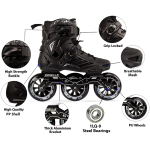 3 Wheels Black Professional Inline Skates Shoes 110mm Wheels Size - Image 3