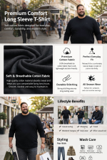 No.1 OVERS Men's Plus Size Cotton L/Sleeve R/Neck T-Shirts (XL-10XL) - Image 4