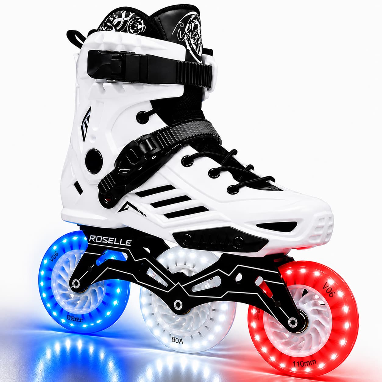 LED 3 Wheels White 1 LED 3 Wheels White Professional Inline Skates With 110mm Size LED Wheels. (36-45) - Image 1