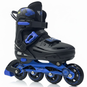 Soft Black/Blue Inline & Roller Skates Shoes Adjustable Size With Complete Set