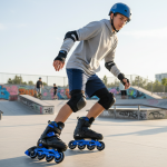 Soft Black/Blue Inline & Roller Skates Shoes Adjustable Size With Complete Set - Image 6