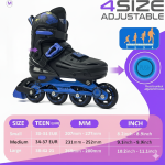 Soft Black/Blue Inline & Roller Skates Shoes Adjustable Size With Complete Set - Image 5