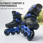 Soft Black/Blue Inline & Roller Skates Shoes Adjustable Size With Complete Set - Image 4