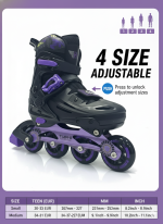 Soft Black/Purpal Inline & Roller Skates Shoes Adjustable Size With Complete Set - Image 5