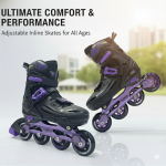 Soft Black/Purpal Inline & Roller Skates Shoes Adjustable Size With Complete Set - Image 4