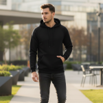 OVERS Mens Plain Black Pullover Hoody, Hooded Top Hoodie - Image 2