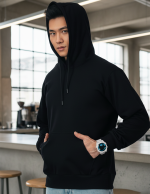 OVERS Mens Plain Black Pullover Hoody, Hooded Top Hoodie - Image 4