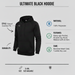 OVERS Mens Plain Black Pullover Hoody, Hooded Top Hoodie - Image 6