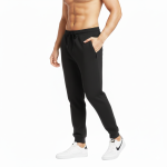 Men's Black Joggers, Elastic Waistband, Cuffed Ankles With Bottom Elastic - Image 2