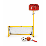 Portable 2-in-1 Kids Football Goal Post & Basketball Hoop Set with Ball, Pump & Net – Indoor Outdoor Sports Playset for Backyard, Garden & Home Practice