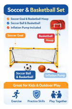 Portable 2-in-1 Kids Football Goal Post & Basketball Hoop Set with Ball, Pump & Net – Indoor Outdoor Sports Playset for Backyard, Garden & Home Practice - Image 9