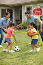 Portable 2-in-1 Kids Football Goal Post & Basketball Hoop Set with Ball, Pump & Net – Indoor Outdoor Sports Playset for Backyard, Garden & Home Practice - Image 8