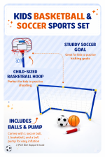 Portable Kids Basketball Hoop & Soccer Goal Set 2-in-1 – Mini Indoor Outdoor Sports Playset with Football, Basketball - Image 5