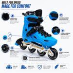 Blue Inline & Roller Skates Shoes Adjustable Size With Protection Gear Complete Set. - Image 3