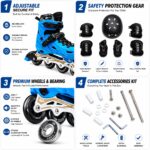 Blue Inline & Roller Skates Shoes Adjustable Size With Protection Gear Complete Set. - Image 6