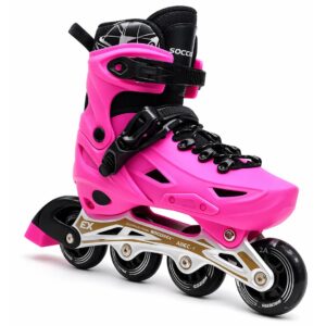 Pink Inline & Roller Skates Shoes Adjustable Size With Protection Gear Complete Set.
